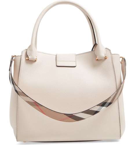 Burberry Women's Maidstone Ivory Leather Buckle Handbag Large Check Strap Best Deal in USA
